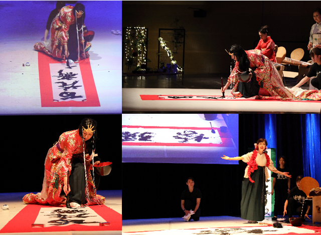 ハンガリーフラワーカーニバルでの書家 青柳雛の揮毫